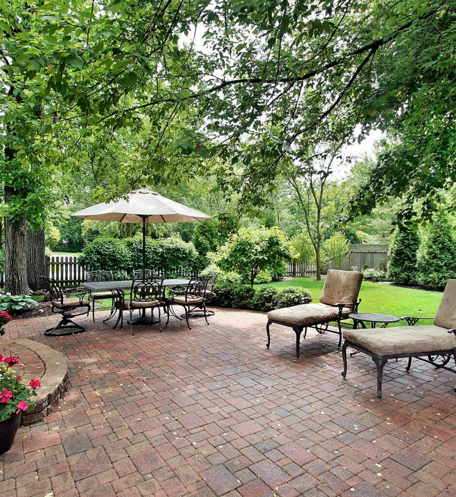 brick patio in a backyard